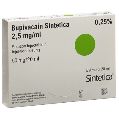 BUPIVACAIN Sintetica Inj Lös 2.5 mg/ml 5 Amp 20 ml